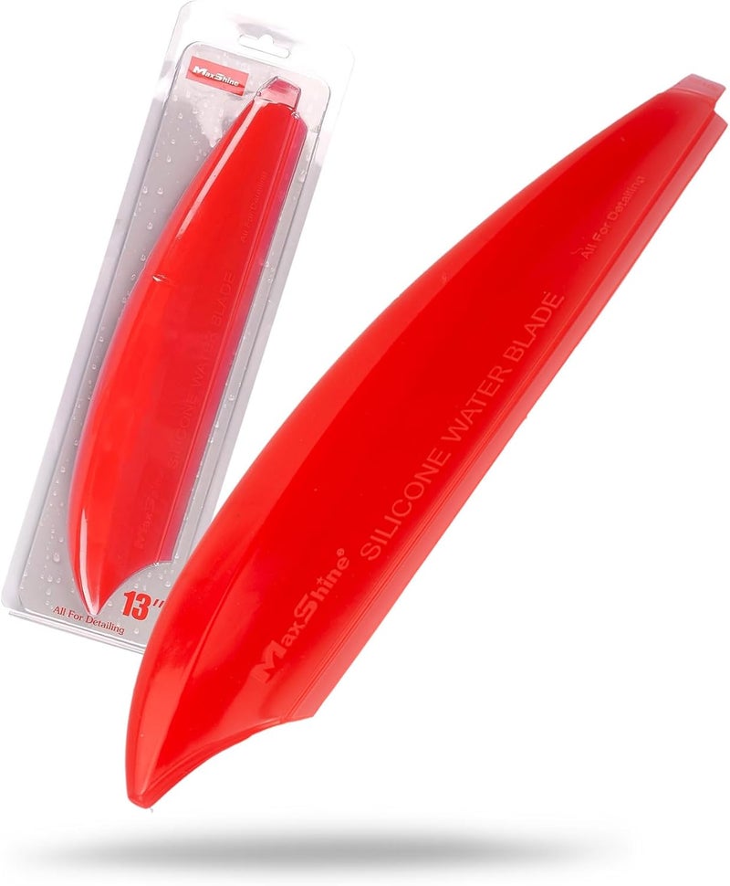 MaxShine Universal Silicone Water Blade for Car Drying – Red – Soft Flexible Silicone Squeegee for Quick Water Removal – Safe for Paint, Glass & Windows – Auto Detailing Tool - Red - Image 1