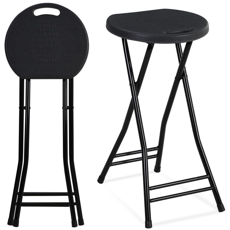 Suzile Suzile 2 Pcs 24 Inch Tall Folding Chair Portable Plastic Stool Chair Heavy Duty Foldable Bar Stools with Handle for Adults Kitchen Counter Room Home Camping Indoor Outdoor 300lbs Capacity Black 