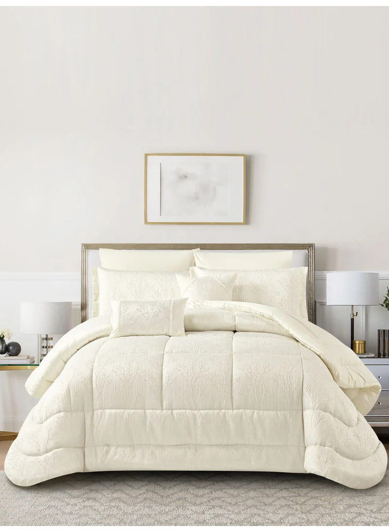 Donetella Luxury 8-Piece Comforter Set – King Size, Poly Jacquard Fabric, Soft 350 GSM Fill – Includes Comforter, Fitted Sheet, Pillowcases, Pillow Shams &amp; Decorative Filled Cushions