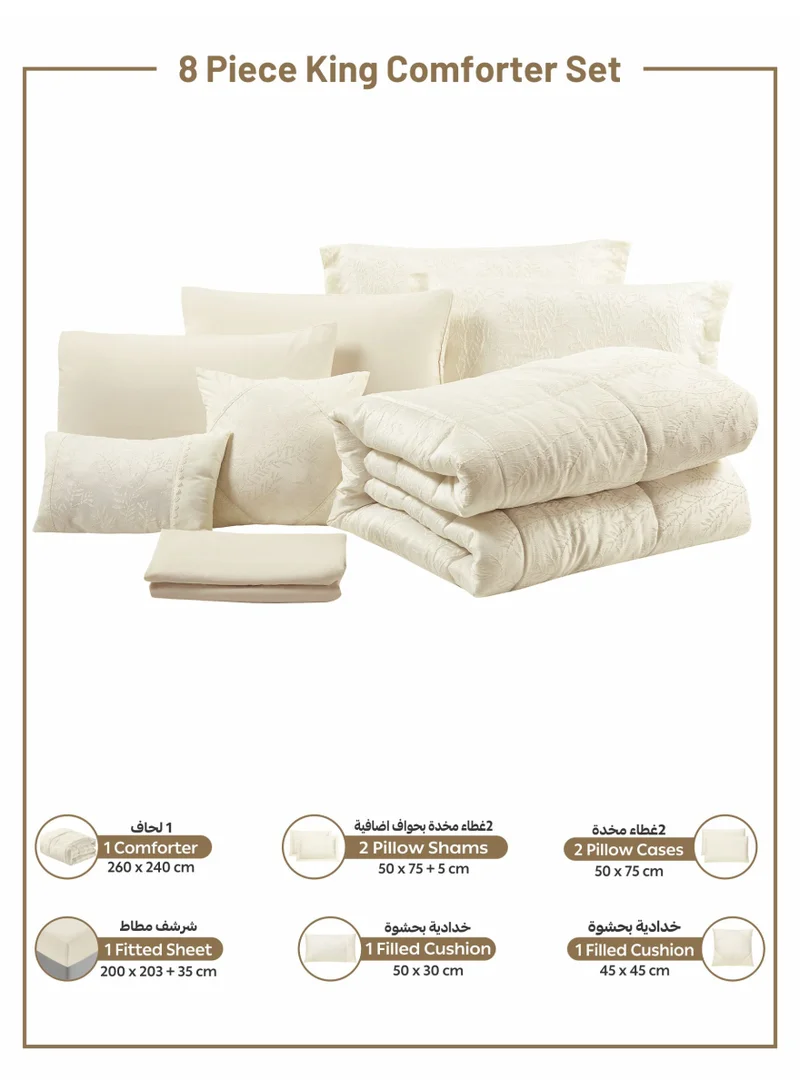 Donetella Luxury 8-Piece Comforter Set – King Size, Poly Jacquard Fabric, Soft 350 GSM Fill – Includes Comforter, Fitted Sheet, Pillowcases, Pillow Shams &amp; Decorative Filled Cushions