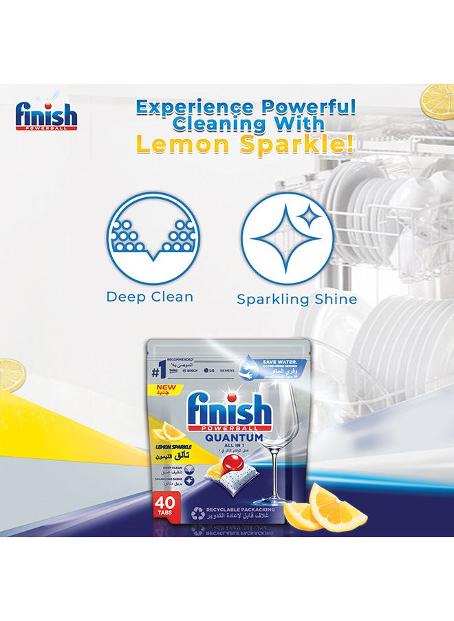 Finish - Powerball Quantum All In 1 Dishwasher Lemon Sparkle 40 Tablets Multicolour 416grams - Image 1
