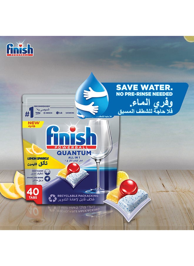 Finish - Powerball Quantum All In 1 Dishwasher Lemon Sparkle 40 Tablets Multicolour 416grams - Image 1