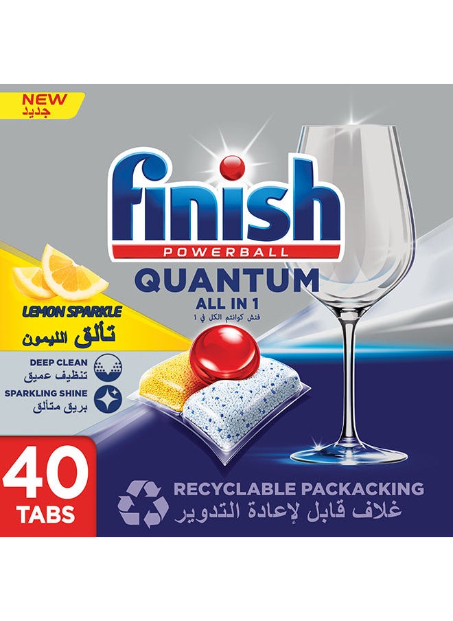 Finish - Powerball Quantum All In 1 Dishwasher Lemon Sparkle 40 Tablets Multicolour 416grams - Image 1