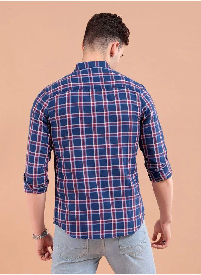 شركة المرآب الهندية Men Slim Fit Checkered Full Sleeves Cutaway Collar Casual Shirt