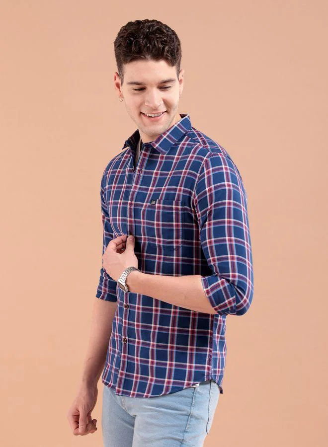 شركة المرآب الهندية Men Slim Fit Checkered Full Sleeves Cutaway Collar Casual Shirt