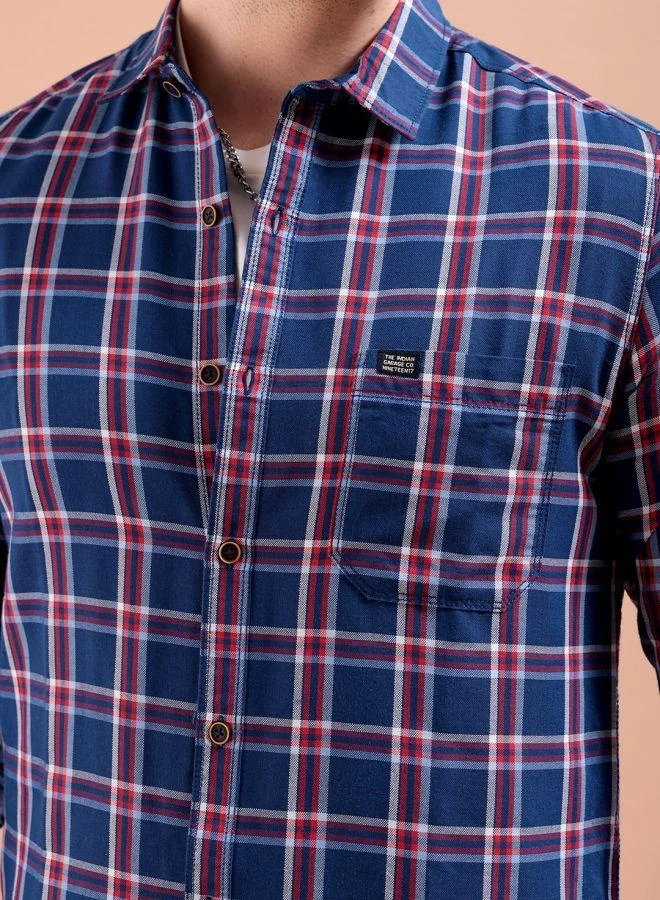 شركة المرآب الهندية Men Slim Fit Checkered Full Sleeves Cutaway Collar Casual Shirt