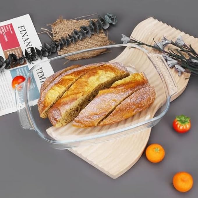 rayihni ChefS Delight Rectangular Glass Bakeware With Handle Durable And Stylish Perfect For Baking Roasting And Serving Oven Safe Clear Glass Design 2000Ml - Image 1