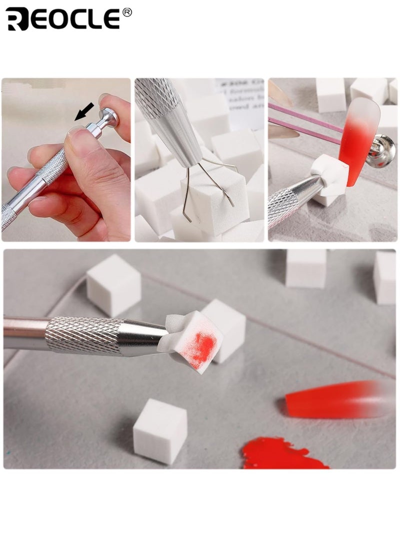 REOCLE 100PCS Soft Nail Sponges for Ombre with Grabbing Pen Nail Art Tools for Aura Nails Ombre Nail Brush Manicure Professional Accessories Supplies Flexible High-Quality Ideal for Nail Artists Beginners - Image 5