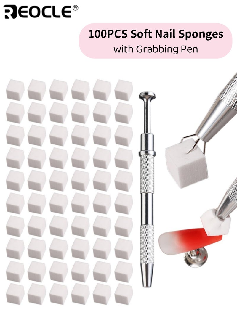 REOCLE 100PCS Soft Nail Sponges for Ombre with Grabbing Pen Nail Art Tools for Aura Nails Ombre Nail Brush Manicure Professional Accessories Supplies Flexible High-Quality Ideal for Nail Artists Beginners - Image 1