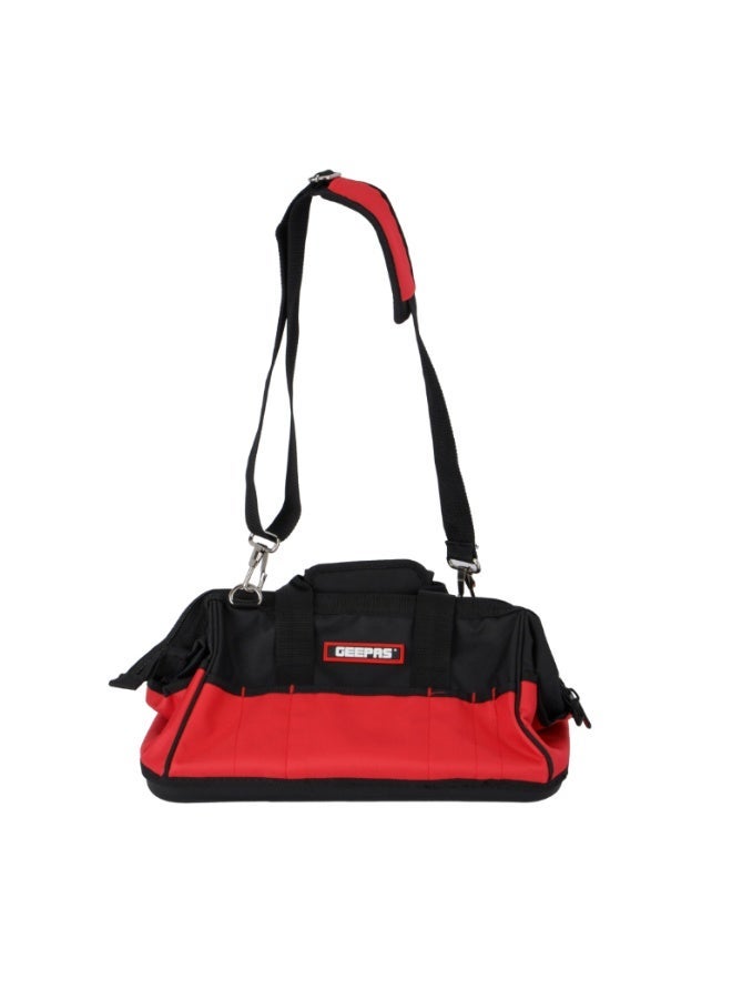 Geepas 16" Heavy-Duty Tool Bag - Professional Storage Organizer with Hard Molded Base, 21 Pockets (13 External & 8 Internal) & Padded Shoulder Strap for Mechanics, Technicians & DIYers - Image 3