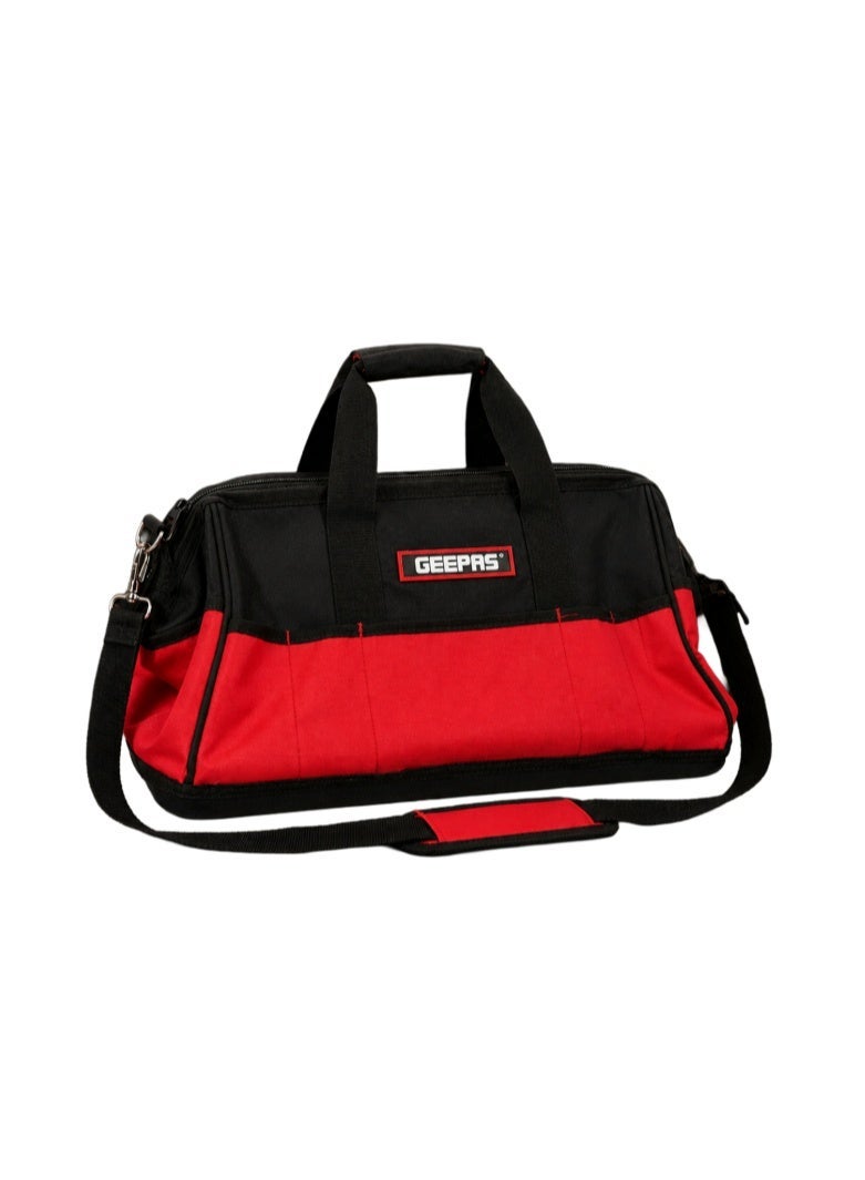 Geepas 16" Heavy-Duty Tool Bag - Professional Storage Organizer with Hard Molded Base, 21 Pockets (13 External & 8 Internal) & Padded Shoulder Strap for Mechanics, Technicians & DIYers - Image 1