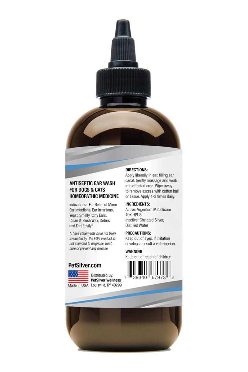 PetSilver Dog Ear Cleaner Solution â€“ Gentle Ear Wash for Dogs and Cats with Chelated Silver â€“ Otic Rinse Formula Targets Wax Buildup, Smelly Odor, and Itchy or Irritated Areas - Made in USA - 8 fl oz - Image 2