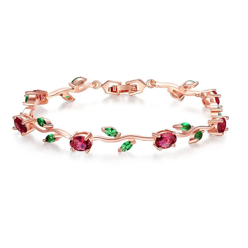 BQfife 18k Yellow Gold Brass -Plated Sterling Silver Diamond Accent Two-Tone Gemstone Tennis Bracelet Diamond Bangle Bracelet Rose Gold (Colorful) - Image 1