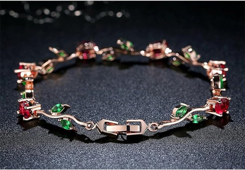 BQfife 18k Yellow Gold Brass -Plated Sterling Silver Diamond Accent Two-Tone Gemstone Tennis Bracelet Diamond Bangle Bracelet Rose Gold (Colorful) - Image 5