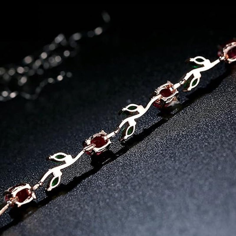 BQfife 18k Yellow Gold Brass -Plated Sterling Silver Diamond Accent Two-Tone Gemstone Tennis Bracelet Diamond Bangle Bracelet Rose Gold (Colorful) - Image 4