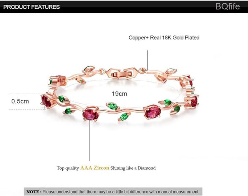 BQfife 18k Yellow Gold Brass -Plated Sterling Silver Diamond Accent Two-Tone Gemstone Tennis Bracelet Diamond Bangle Bracelet Rose Gold (Colorful) - Image 2