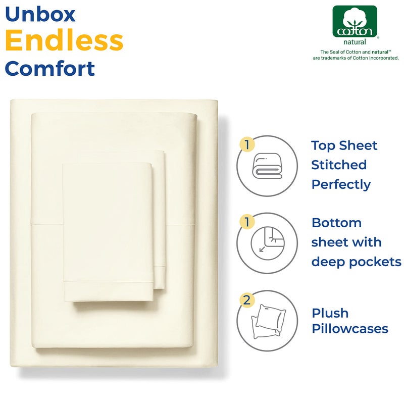 THREAD SPREAD Luxury Egyptian Cotton Sheets King Size - 600 Thread Count Sheets King 4 PC Luxury Sheets King Size  16"" Deep Pocket  Soft  Cooling Sateen Weave Hotel Luxury Bed Sheets Set - Ivory - Image 3