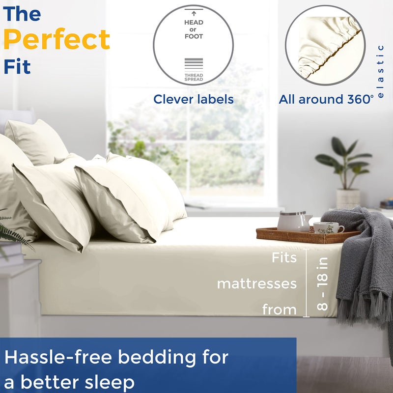 THREAD SPREAD Luxury Egyptian Cotton Sheets King Size - 600 Thread Count Sheets King 4 PC Luxury Sheets King Size  16"" Deep Pocket  Soft  Cooling Sateen Weave Hotel Luxury Bed Sheets Set - Ivory - Image 4