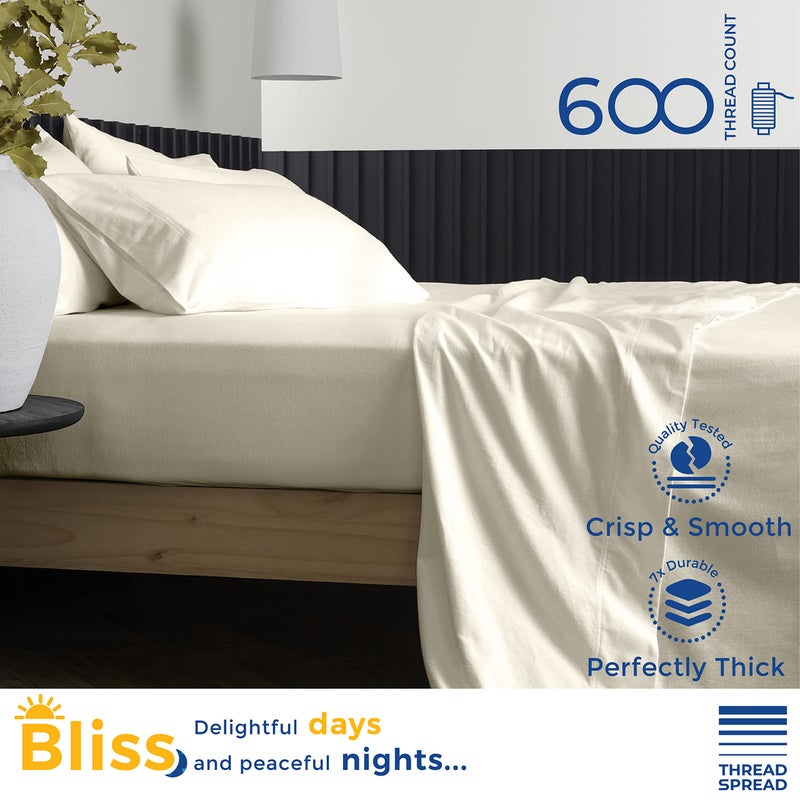 THREAD SPREAD Luxury Egyptian Cotton Sheets King Size - 600 Thread Count Sheets King 4 PC Luxury Sheets King Size  16"" Deep Pocket  Soft  Cooling Sateen Weave Hotel Luxury Bed Sheets Set - Ivory - Image 2