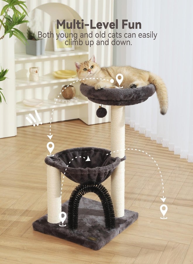 FluffyDream Cat Tree Tower for Indoor Cats, 27.8 Inches Multi-Level Cat Tree with Scratching Posts Plush Basket & Perch for Play Rest, Cat Activity Tree with Dangling Ball for Kittens/Small Cats - Image 3