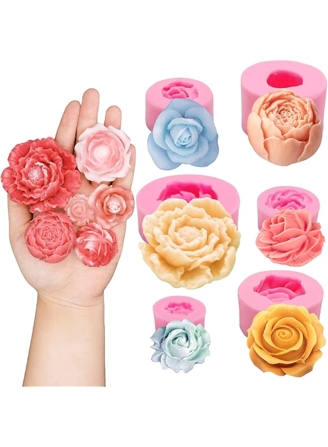 S-TOP 6PCS 3D Flower Fondant Molds Set, Rose Silicone Molds for Candle Soap Making, Handmade Cake Dessert Decoration Chocolate Cupcake Candy Ice Mold, Resin Concrete Art Crafts Accessories - Image 1