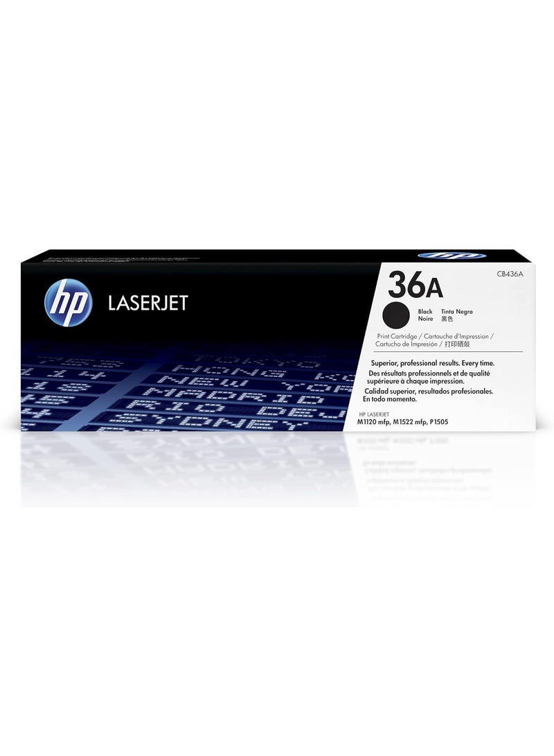 HP Toner HP 36A Black Original Laser Toner Cartridge | CB436A | Compatible with HP LaserJet P1505, M1120 & M1522 Series Printers | High Quality Sharp Black Prints - Image 1