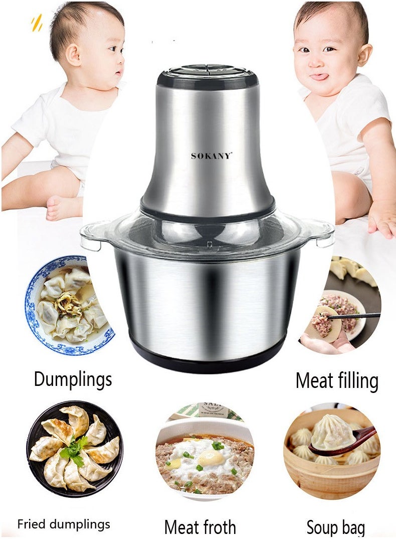 sokany Electric Meat Grinder, 3L Stainless Steel Food Processors 800W Food Chopper for Meat, Onion, Vegetables & Fruits, Meat Blender with 4 Sharp Blades, LB7005A  - Image 3