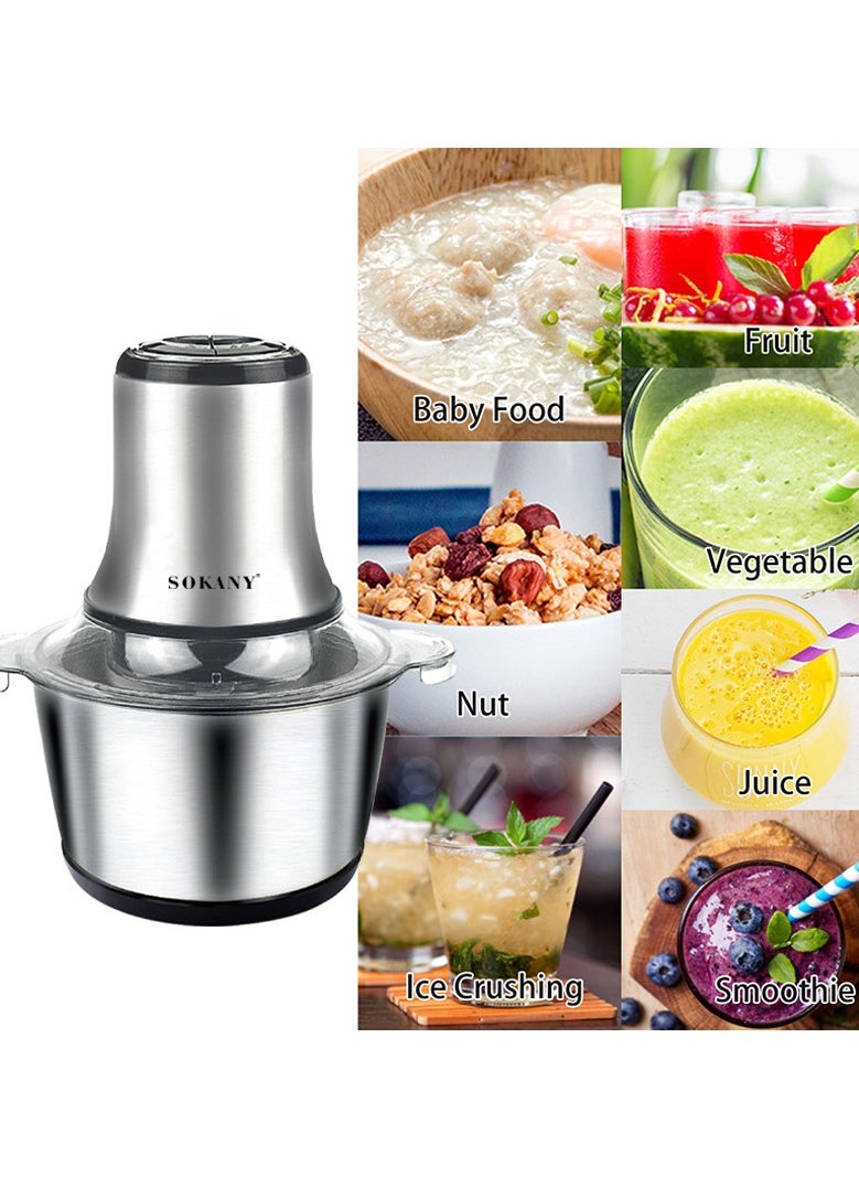sokany Electric Meat Grinder, 3L Stainless Steel Food Processors 800W Food Chopper for Meat, Onion, Vegetables & Fruits, Meat Blender with 4 Sharp Blades, LB7005A  - Image 4