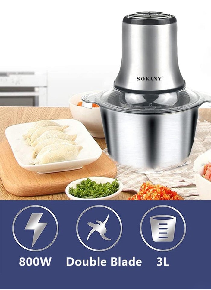 sokany Electric Meat Grinder, 3L Stainless Steel Food Processors 800W Food Chopper for Meat, Onion, Vegetables & Fruits, Meat Blender with 4 Sharp Blades, LB7005A  - Image 5