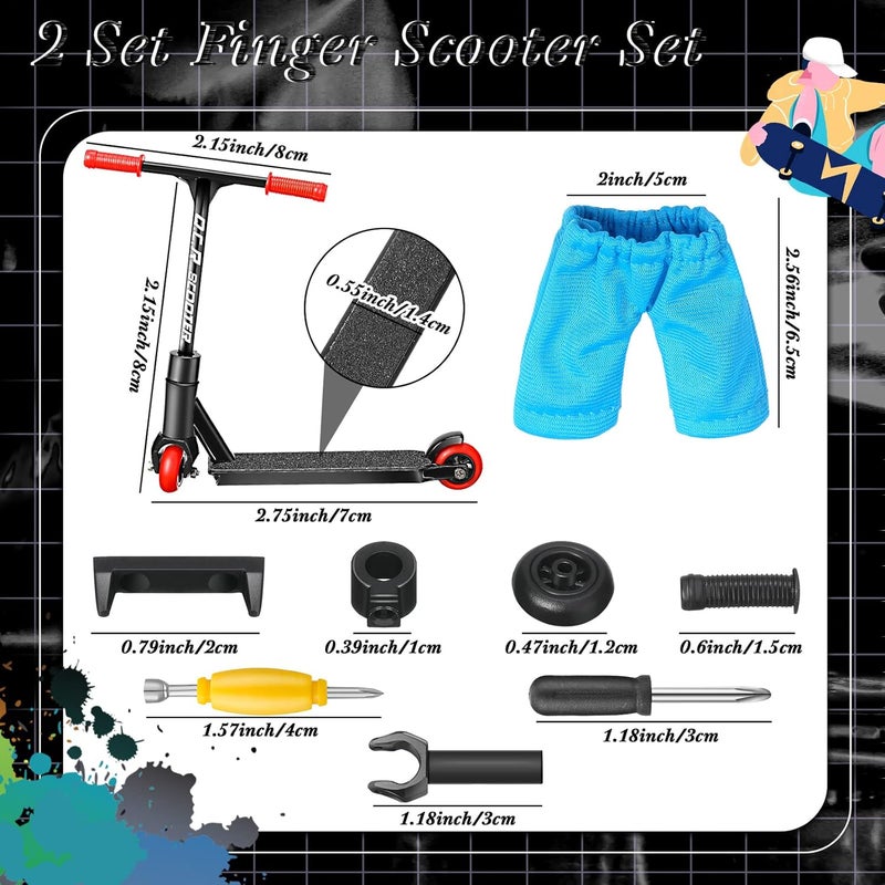 Civaner 22 Pcs 2 Sets Finger Scooter Toy Mini Scooters Finger Board Accessories with Pants and Tools Alloy Interactive Toys for SkateboarderRed Black - Image 2