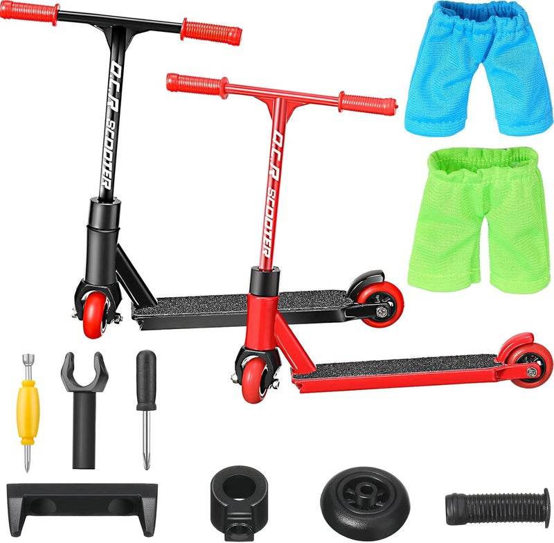 Civaner 22 Pcs 2 Sets Finger Scooter Toy Mini Scooters Finger Board Accessories with Pants and Tools Alloy Interactive Toys for SkateboarderRed Black - Image 1