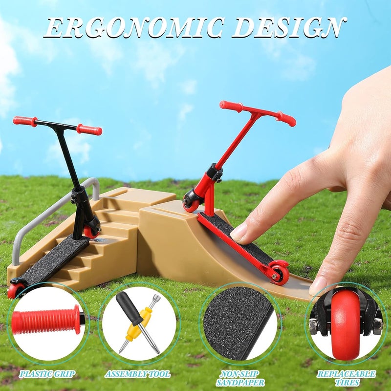 Civaner 22 Pcs 2 Sets Finger Scooter Toy Mini Scooters Finger Board Accessories with Pants and Tools Alloy Interactive Toys for SkateboarderRed Black - Image 5