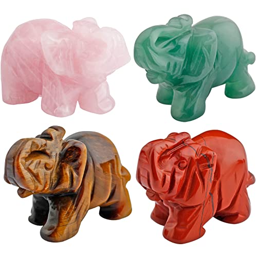 mookaitedecor Rose Quartz Green Aventurine Tiger's Eye Red Jasper Crystal Elephant Sculpture Statue Figurines 1.5 Inch Pack of 4 - Image 1