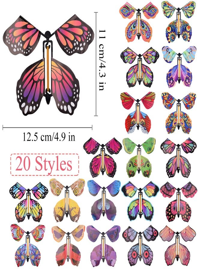 Gloreyan 20Pcs Flying Butterfly Toys, Magic Wind Up Colorful Flying Butterfly Surprise Toys for Surprise Explosion Box Wedding Birthday Party Book Greeting Card (20 Styles) - Image 2