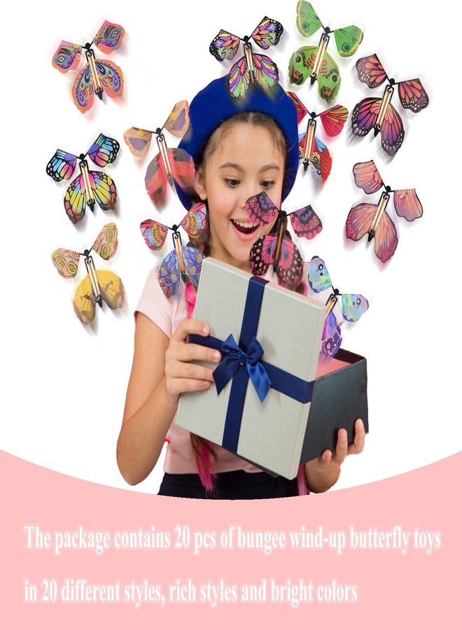 Gloreyan 20Pcs Flying Butterfly Toys, Magic Wind Up Colorful Flying Butterfly Surprise Toys for Surprise Explosion Box Wedding Birthday Party Book Greeting Card (20 Styles) - Image 3