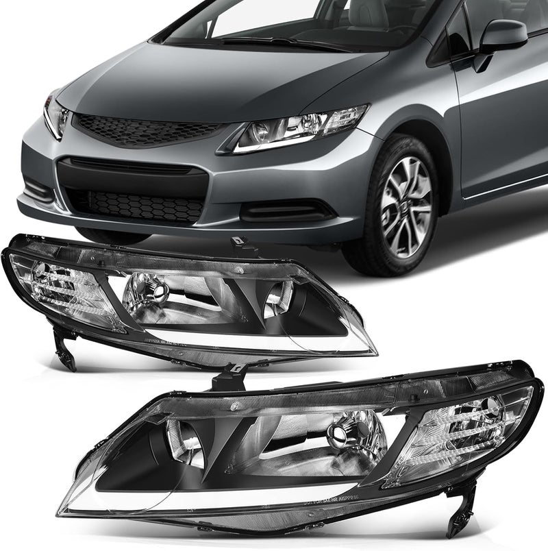 SCITOO Pair Headlight Assembly for Honda Civic 2006-2011 - Black Housing Clear Reflector - Image 1
