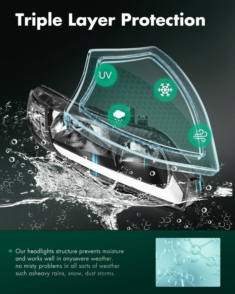 SCITOO Pair Headlight Assembly for Honda Civic 2006-2011 - Black Housing Clear Reflector - Image 4