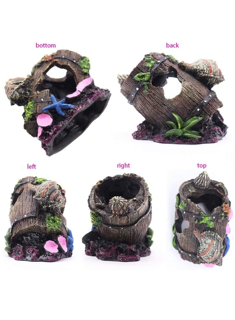 Zikra Aquarium Decorations Small Fish Tank Broken Barrel Decorations, Hideaway Cave House with Shell Broken Barrel Cave Decor for Fish House - Image 2