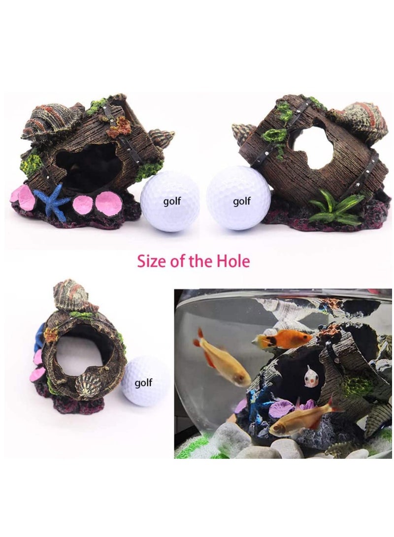 Zikra Aquarium Decorations Small Fish Tank Broken Barrel Decorations, Hideaway Cave House with Shell Broken Barrel Cave Decor for Fish House - Image 4