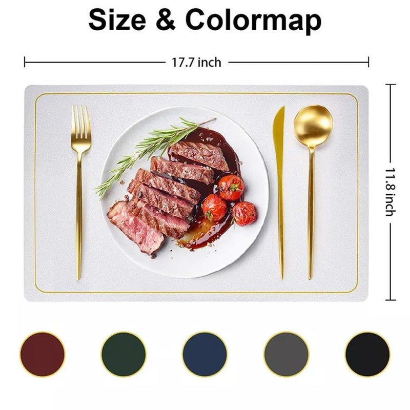 Maharsh Leather Placemats for Dining Table, Waterproof Heat Resistant Easy to Clean Non-Slip Wipeable PU Leather Place Mats Indoor, Washable Kitchen Table Mats (Silver, 6) - Image 2