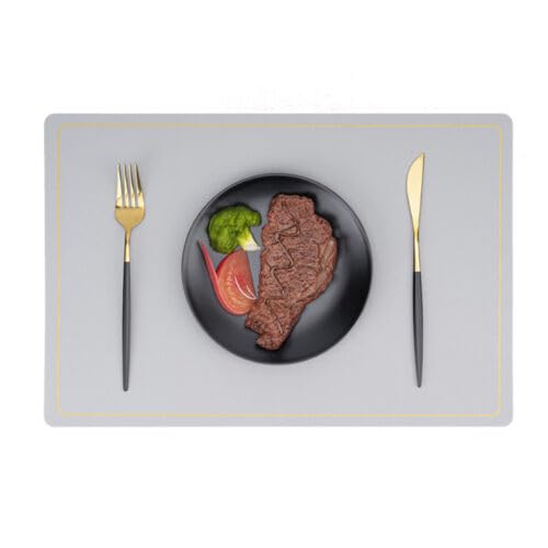 Maharsh Leather Placemats for Dining Table, Waterproof Heat Resistant Easy to Clean Non-Slip Wipeable PU Leather Place Mats Indoor, Washable Kitchen Table Mats (Silver, 6) - Image 3