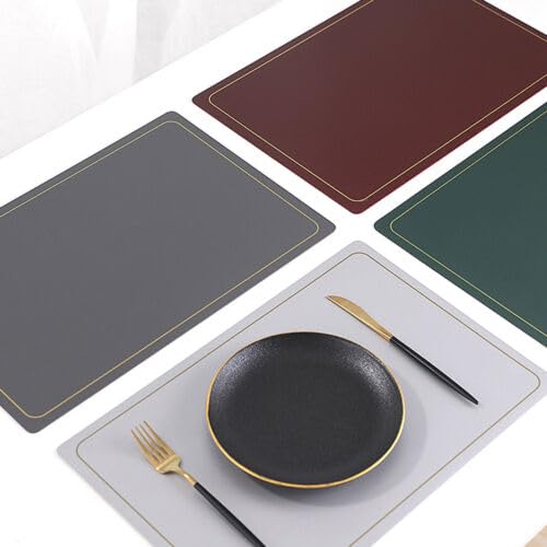 Maharsh Leather Placemats for Dining Table, Waterproof Heat Resistant Easy to Clean Non-Slip Wipeable PU Leather Place Mats Indoor, Washable Kitchen Table Mats (Silver, 6) - Image 4