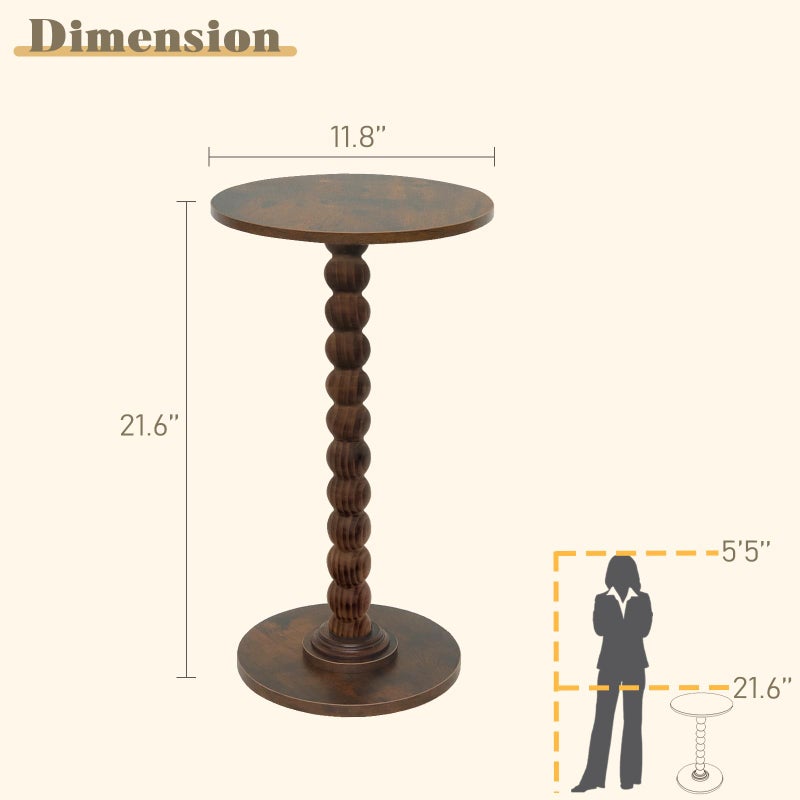 Fultyle Round Side Table, Small Drink Table for Small Spaces, Modern Accent Nightstand with Solid Wood Leg for Living Room, Bedroom, Corners, and Office (Rustic Brown) - Image 3
