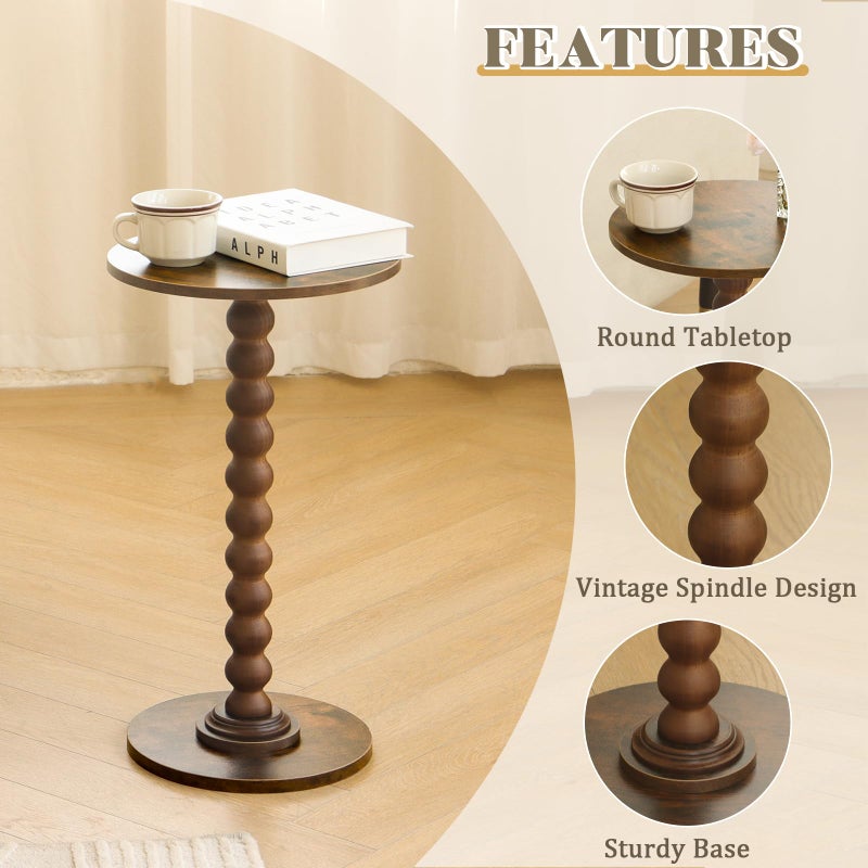 Fultyle Round Side Table, Small Drink Table for Small Spaces, Modern Accent Nightstand with Solid Wood Leg for Living Room, Bedroom, Corners, and Office (Rustic Brown) - Image 4