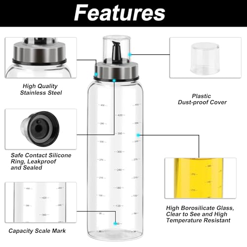 Baskety Olive Oil Dispenser Bottle,16.90 Ounce Cooking Oil Cruet Glass,No Drip,Small Oil and Vinegar Dispenser, Lead-Free Glass Bottle for Oil Kitchen with Degree Scale 500 ml (Pack of 1) - Image 5