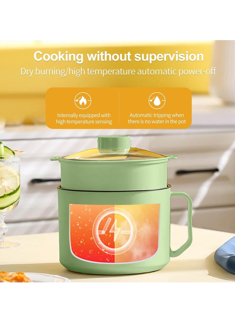 Arabest 1.8L Electric Hot Pot with Steamer & Temperature Control - Non-Stick Electric Cooker Shabu Shabu, Electric Skillet, Frying Pan, Electric Saucepan for Noodles, Egg, Steak, Oatmeal (Green)  - Image 4