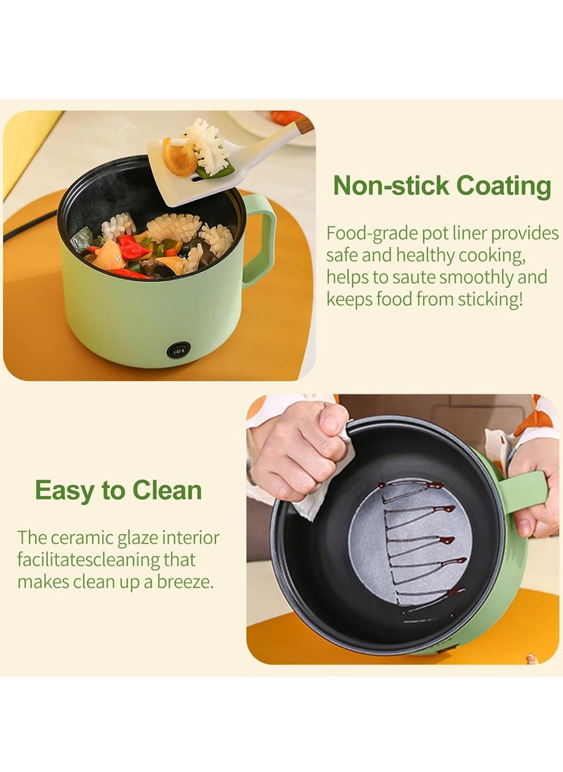 Arabest 1.8L Electric Hot Pot with Steamer & Temperature Control - Non-Stick Electric Cooker Shabu Shabu, Electric Skillet, Frying Pan, Electric Saucepan for Noodles, Egg, Steak, Oatmeal (Green)  - Image 5