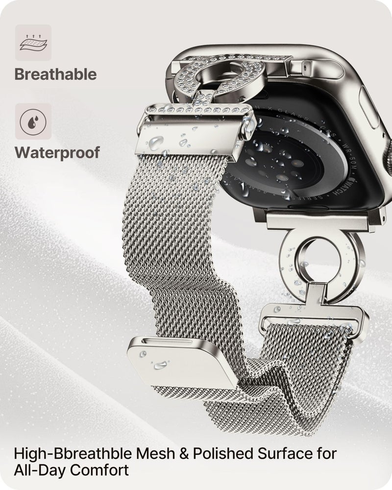 Fullmosa Magnetic Strap [No Watch] Compatible with Apple Watch Strap 42mm(Series 11 10) 41mm 40mm 38mm for Women,Glitter Milanese Metal Belt for iWatch SE3/2/1 Series 11/10/9/8/7/6/5/4/3/2/1,Starlight - Image 5