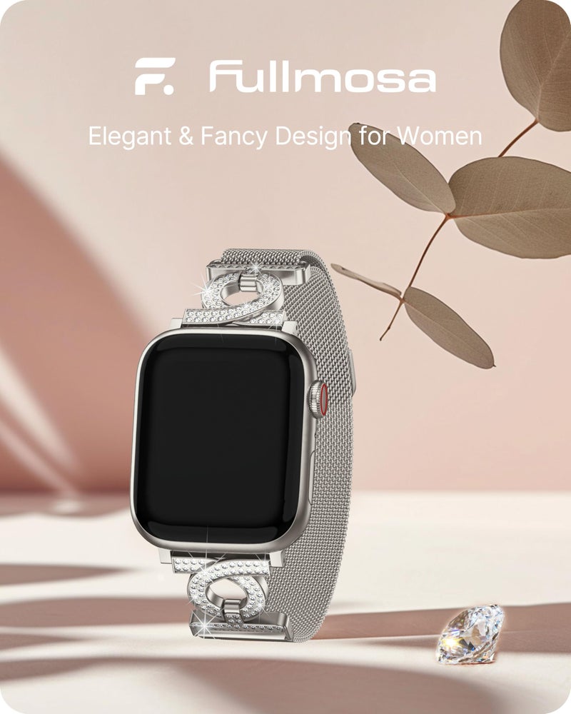 Fullmosa Magnetic Strap [No Watch] Compatible with Apple Watch Strap 42mm(Series 11 10) 41mm 40mm 38mm for Women,Glitter Milanese Metal Belt for iWatch SE3/2/1 Series 11/10/9/8/7/6/5/4/3/2/1,Starlight - Image 4