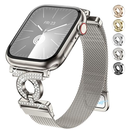 Fullmosa Magnetic Strap [No Watch] Compatible with Apple Watch Strap 42mm(Series 11 10) 41mm 40mm 38mm for Women,Glitter Milanese Metal Belt for iWatch SE3/2/1 Series 11/10/9/8/7/6/5/4/3/2/1,Starlight - Image 1